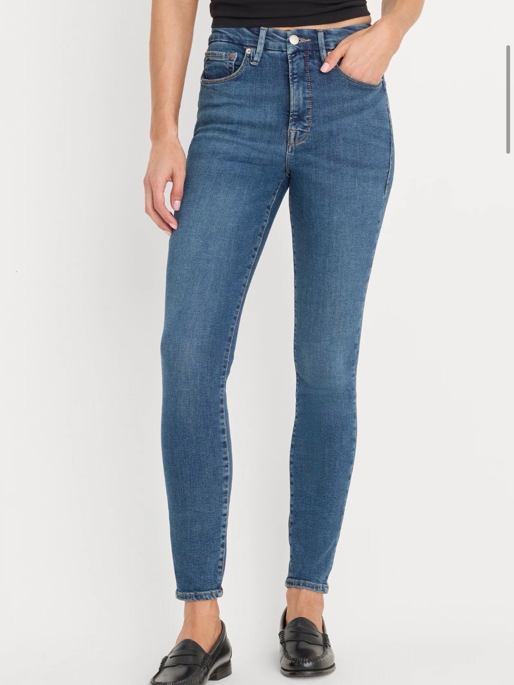 Gently used- Good American Good Waist High-Rise Skinny Jeans — Medium Blue